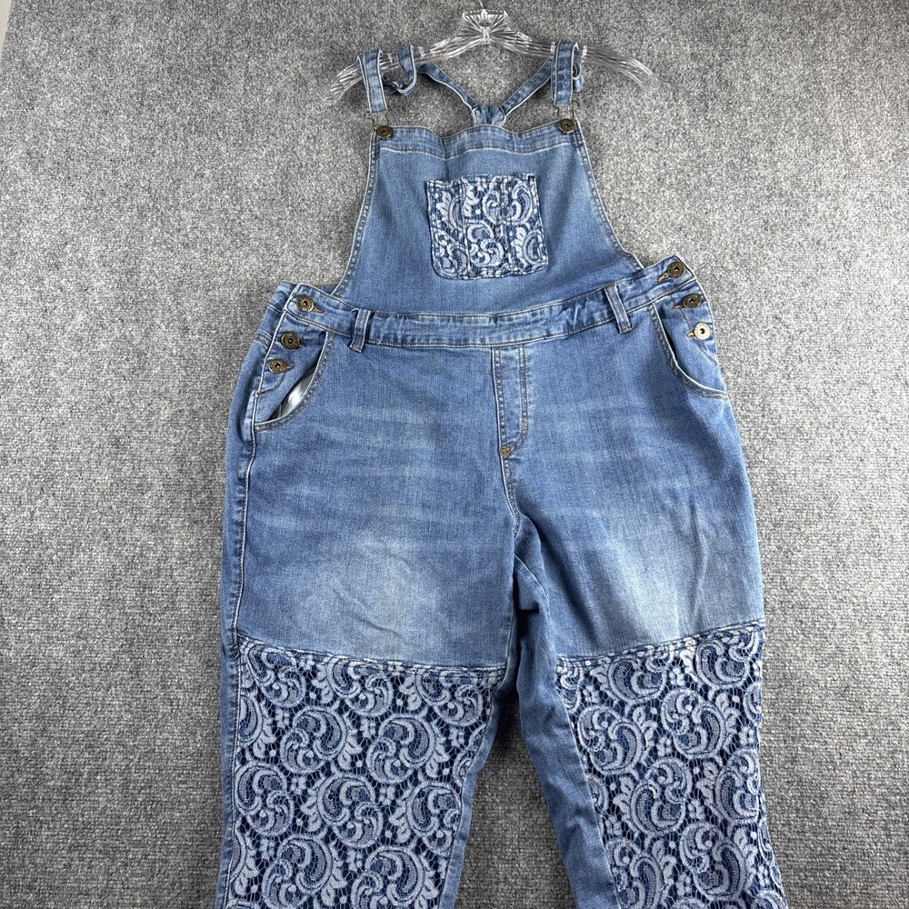 Ashley Stewart Overalls Womens 18 Blue Denim Bib Adjustable Strap Stretch Jeans